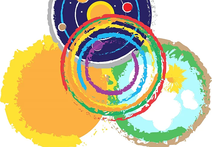 Logo der Kita Nantovinus mit bunten verschlungenen Kreisen