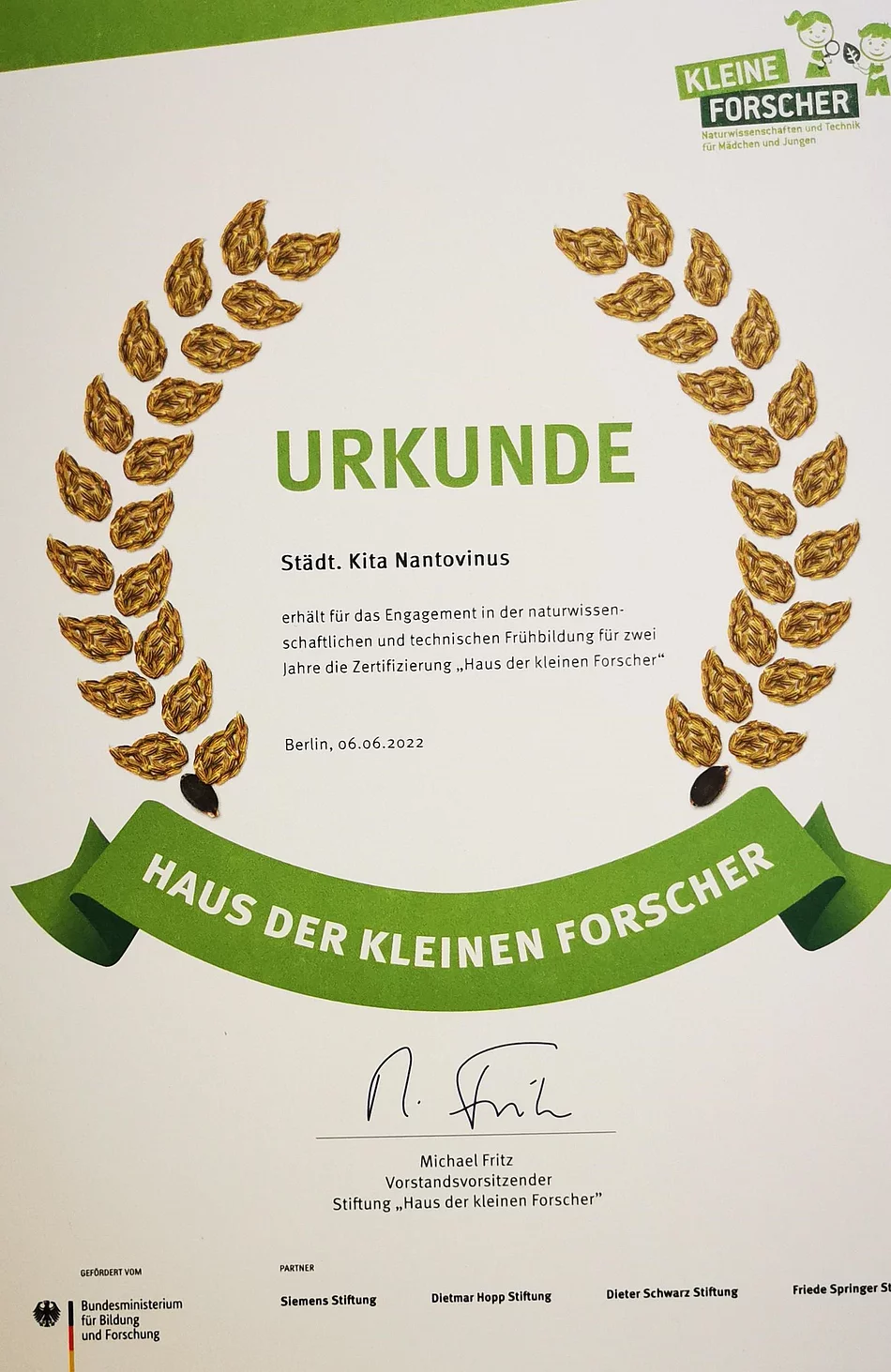 Urkunde kleine Forscher